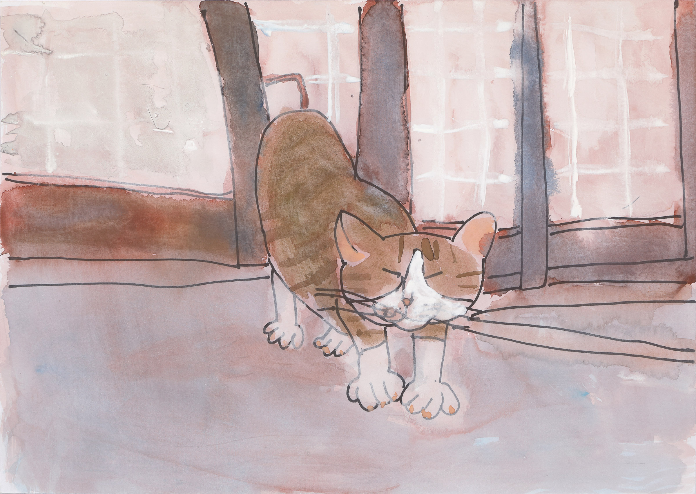 伸びをする猫