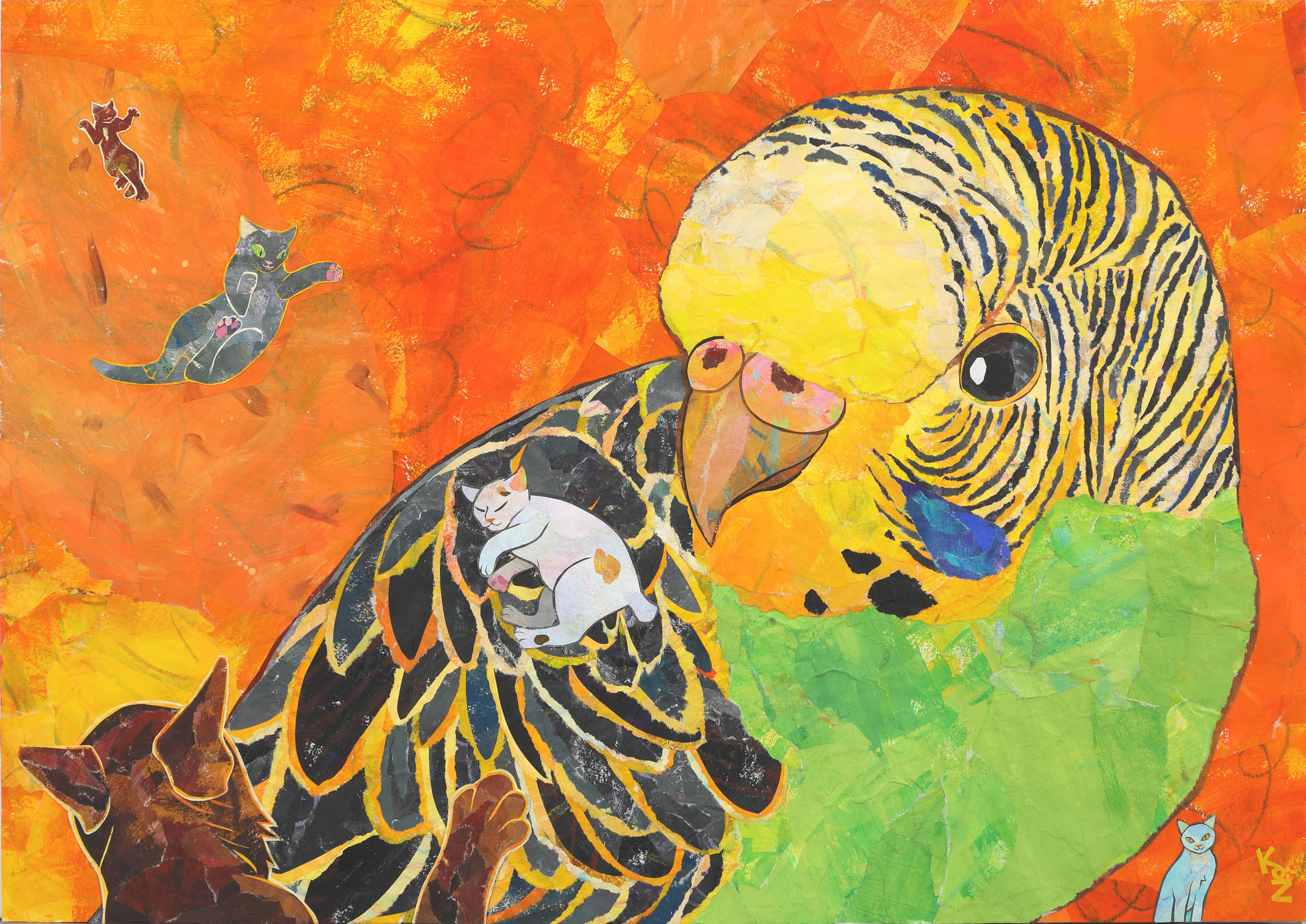 切り絵 インコのベッド